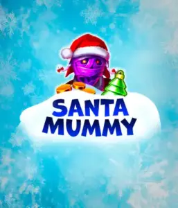  Experience the whimsical "Santa Mummy" slot game by Belatra, showcasing a Santa-clad mummy decked out in festive holiday attire. This eye-catching image portrays the mummy with a bright purple hue, wearing a Santa hat, amid snowy blue and icy snowflakes. The game's title, "Santa Mummy," is prominently displayed in large, frost-like blue letters.